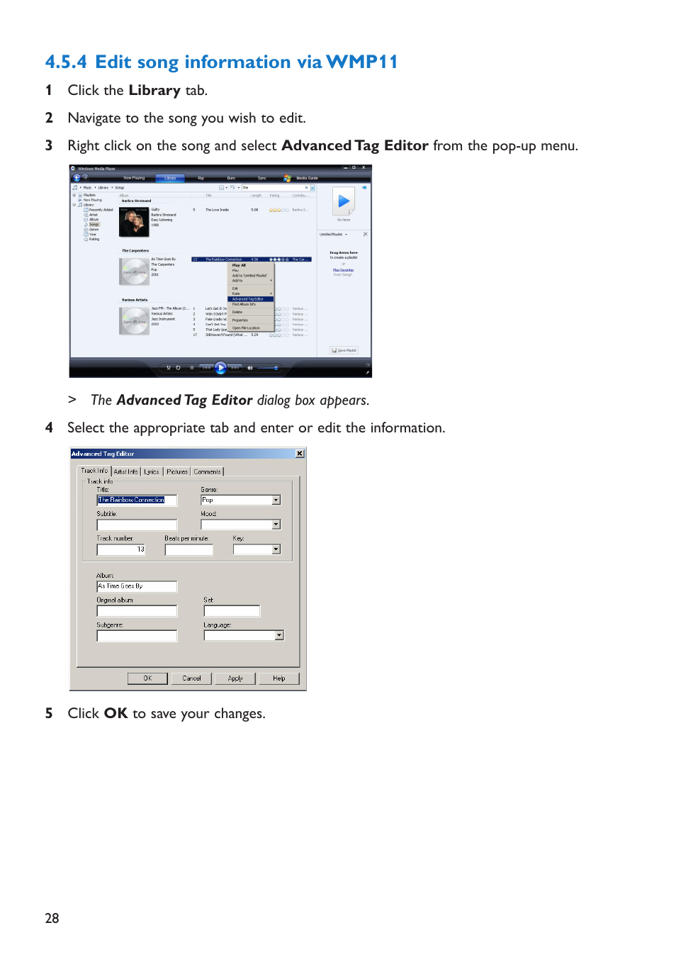 4 edit song information, Edit song information via wmp11, 4 edit song information via wmp11 | Philips SA5225 User Manual | Page 31 / 50