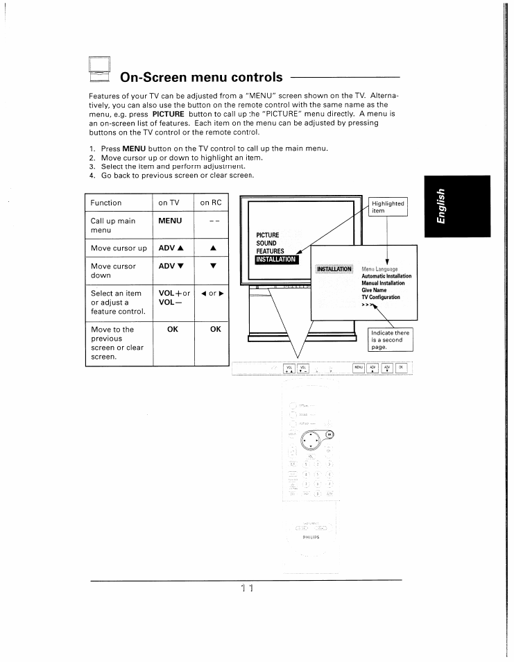 On-screen menu controls | Philips 48UP910 User Manual | Page 11 / 52