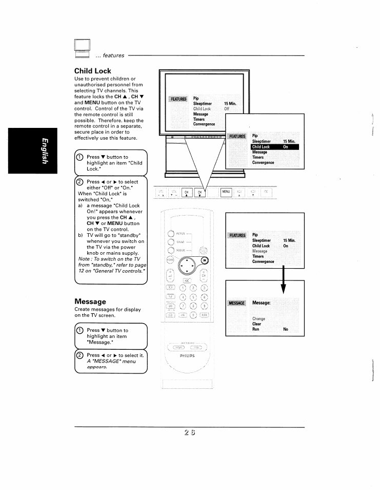 Child lock, Message, Child lock message | Features | Philips 48UP910 User Manual | Page 26 / 52