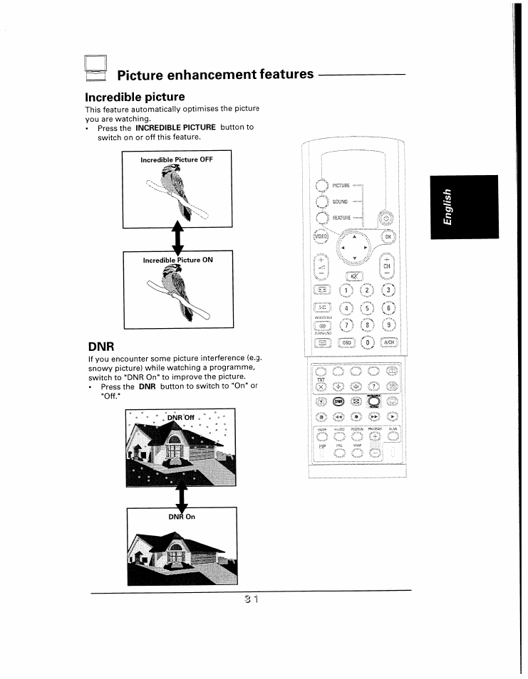 Picture enhancement features, Incredible picture, Incredible picture dnr | Philips 48UP910 User Manual | Page 31 / 52