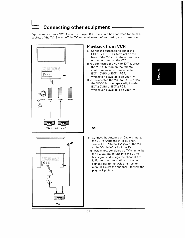 Connecting other equipment, Playback from vcr | Philips 48UP910 User Manual | Page 43 / 52