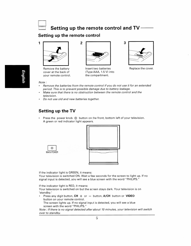 Setting up the remote control and tv, Setting up the remote control, Setting up the tv | Philips 48UP910 User Manual | Page 6 / 52