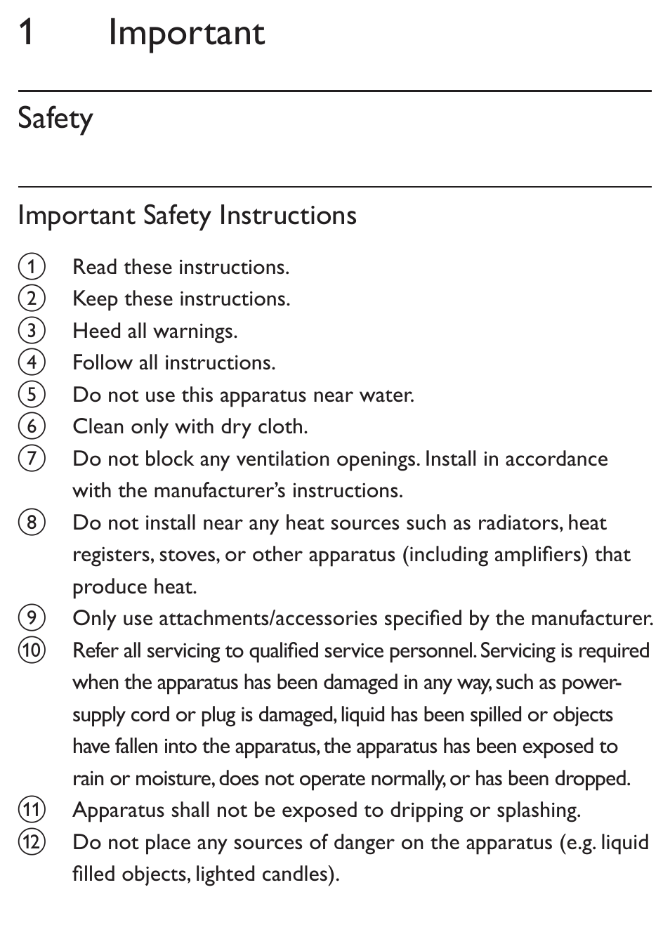1 important, Safety, Important safety instructions | Philips SBT30 User Manual | Page 8 / 16