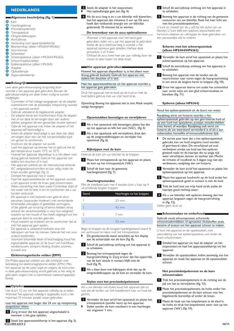 Nederlands | Philips HP6361 User Manual | Page 10 / 11