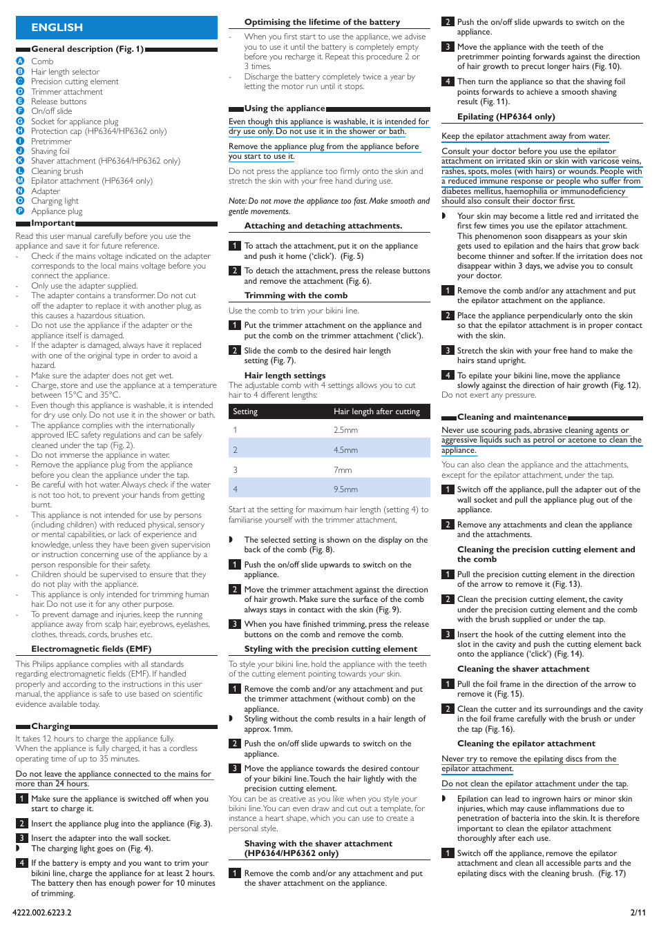 English | Philips HP6361 User Manual | Page 2 / 11