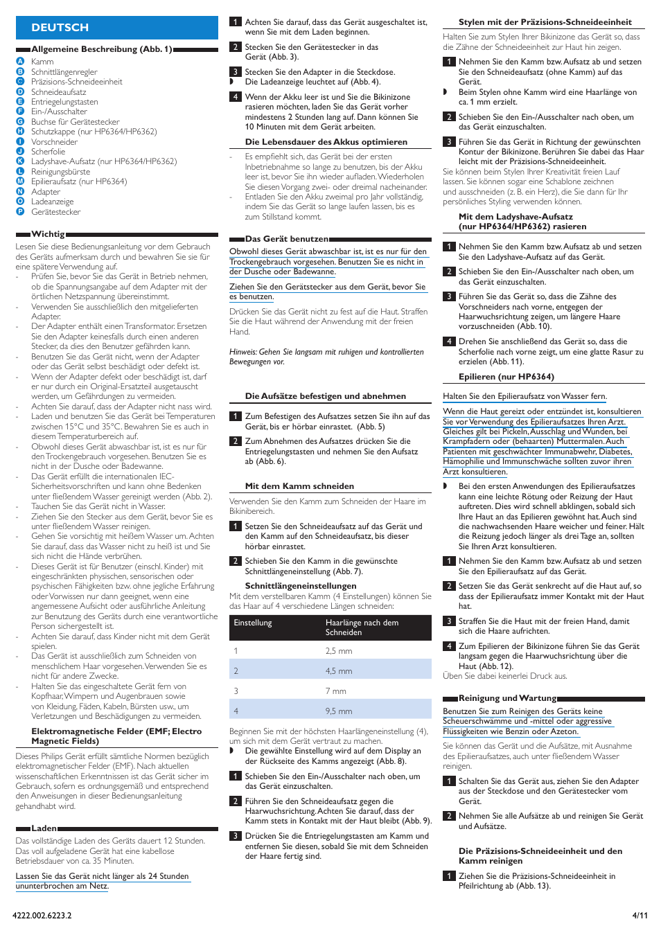 Deutsch | Philips HP6361 User Manual | Page 4 / 11