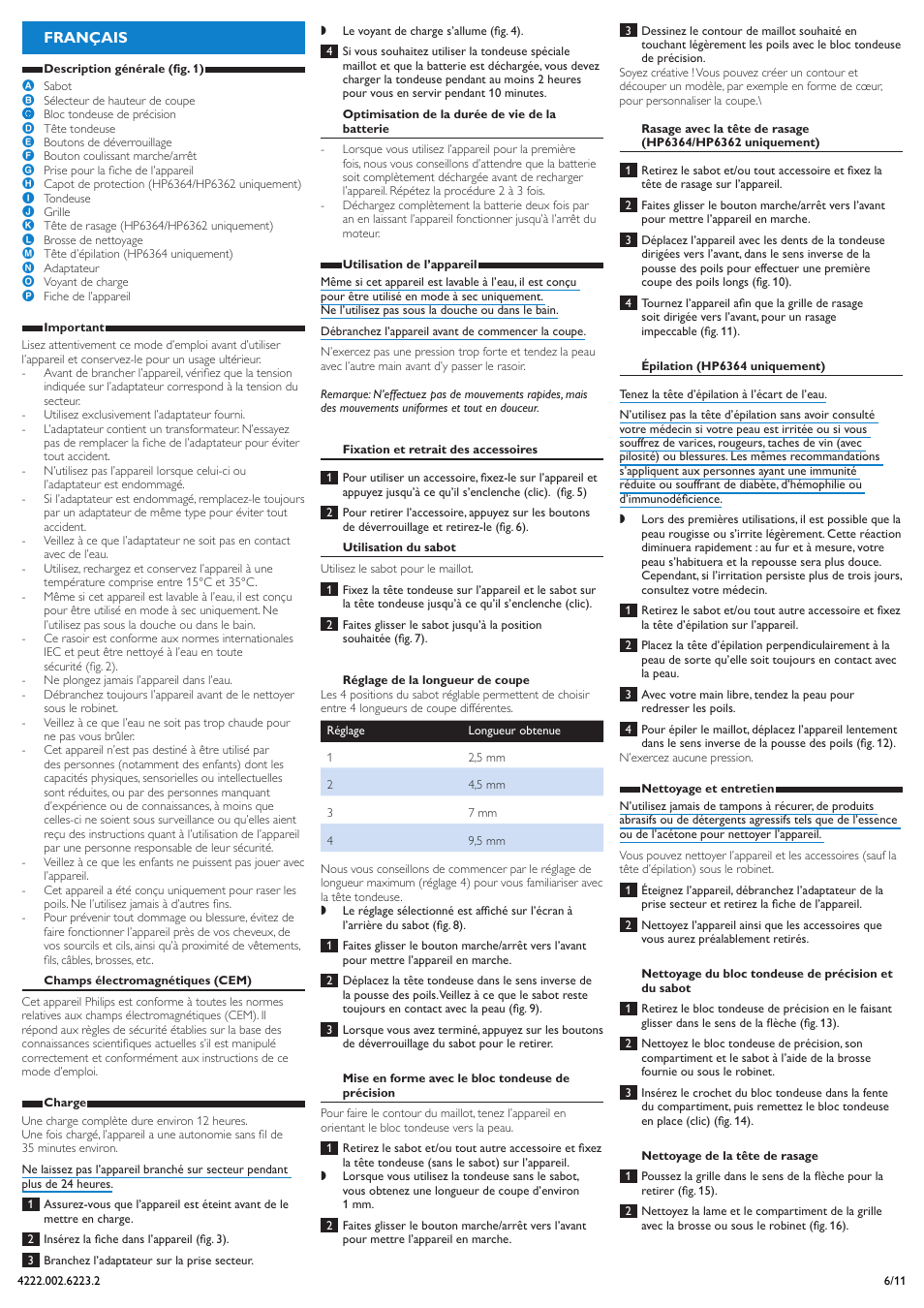 Français | Philips HP6361 User Manual | Page 6 / 11