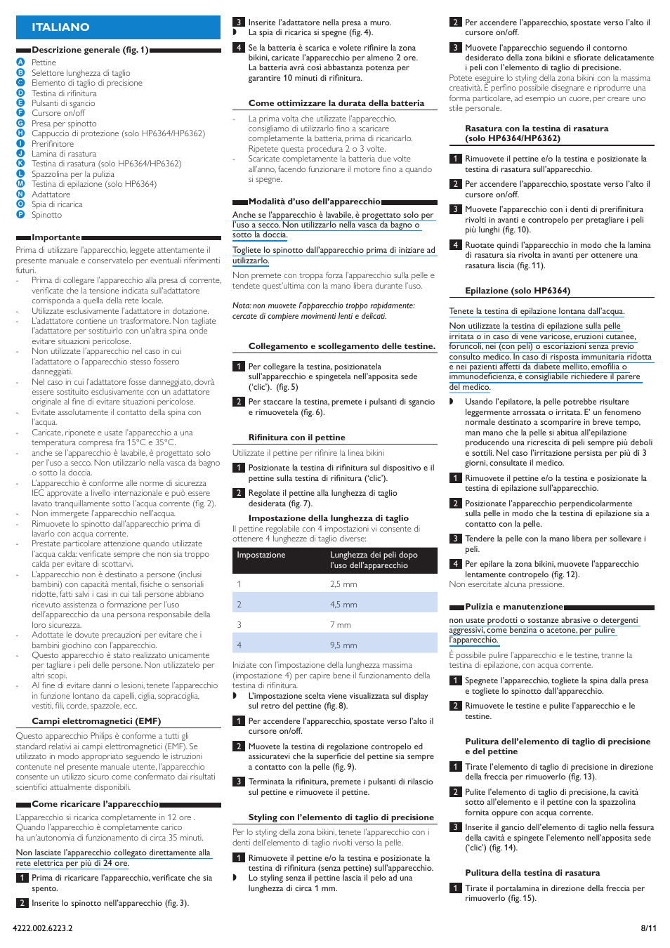 Italiano | Philips HP6361 User Manual | Page 8 / 11