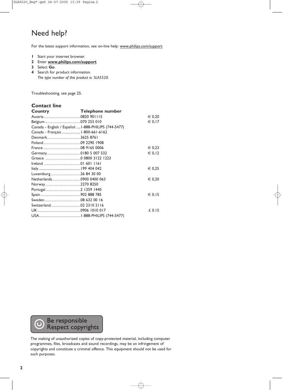 Need help | Philips SLA5520 User Manual | Page 2 / 40