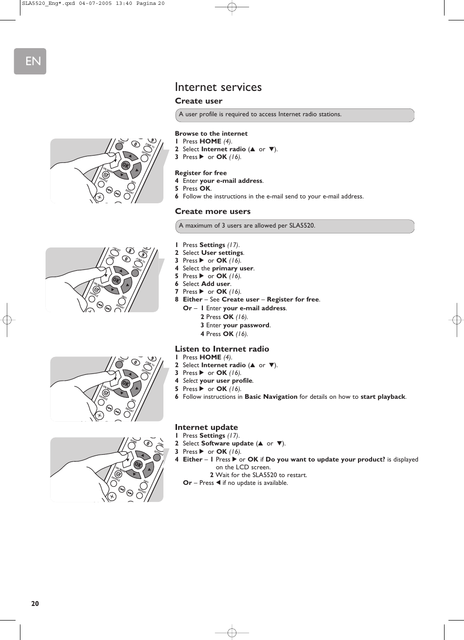 Internet services | Philips SLA5520 User Manual | Page 20 / 40