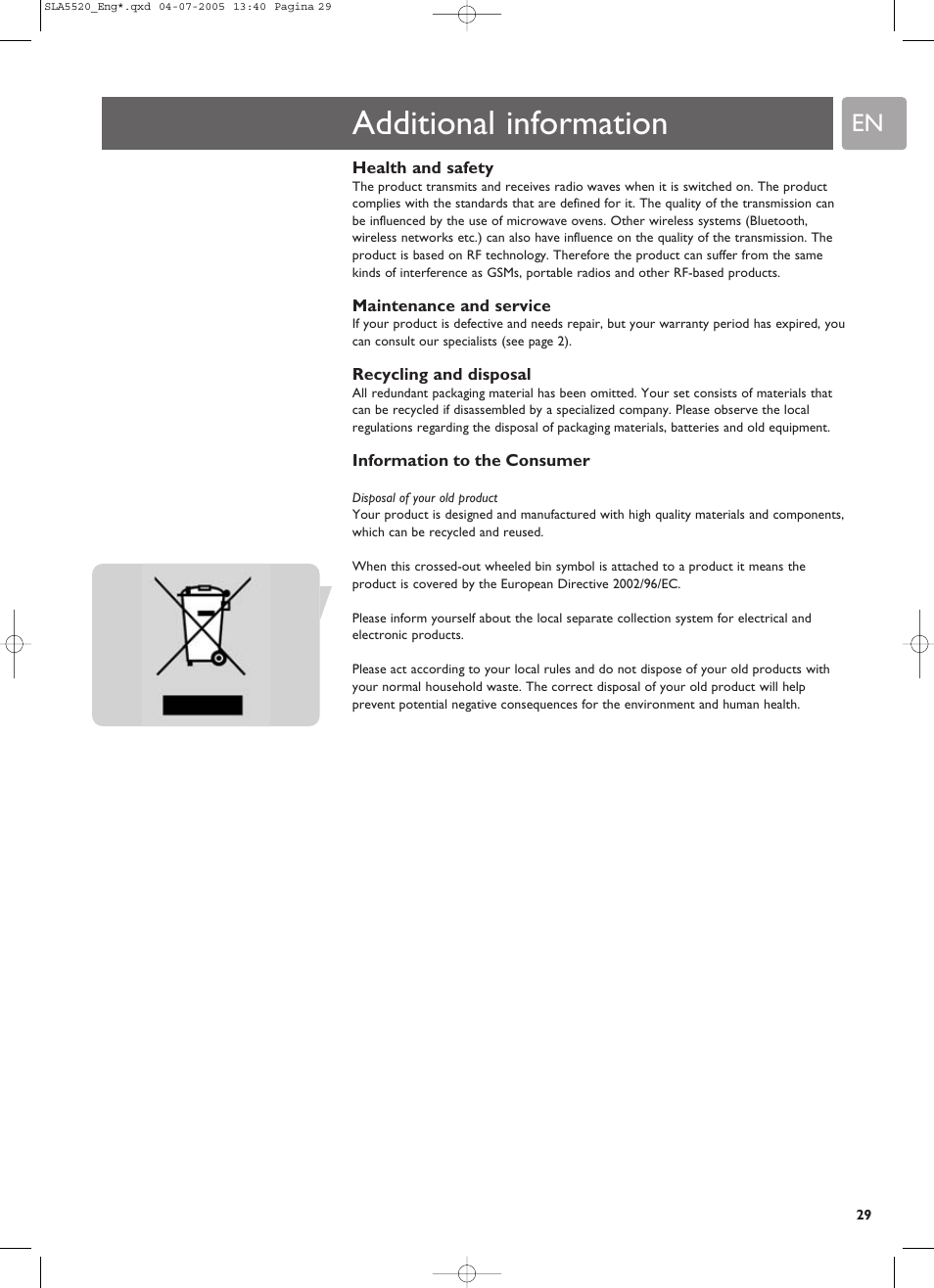 Additional information | Philips SLA5520 User Manual | Page 29 / 40