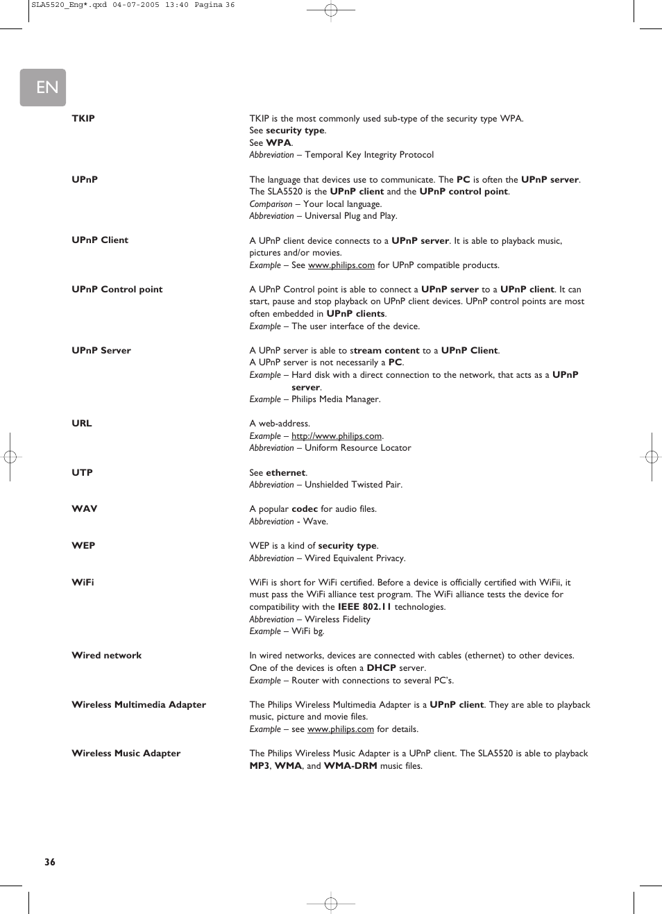 Philips SLA5520 User Manual | Page 36 / 40