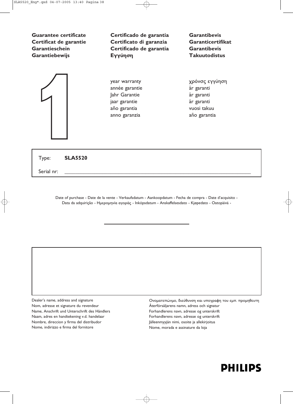Philips SLA5520 User Manual | Page 38 / 40