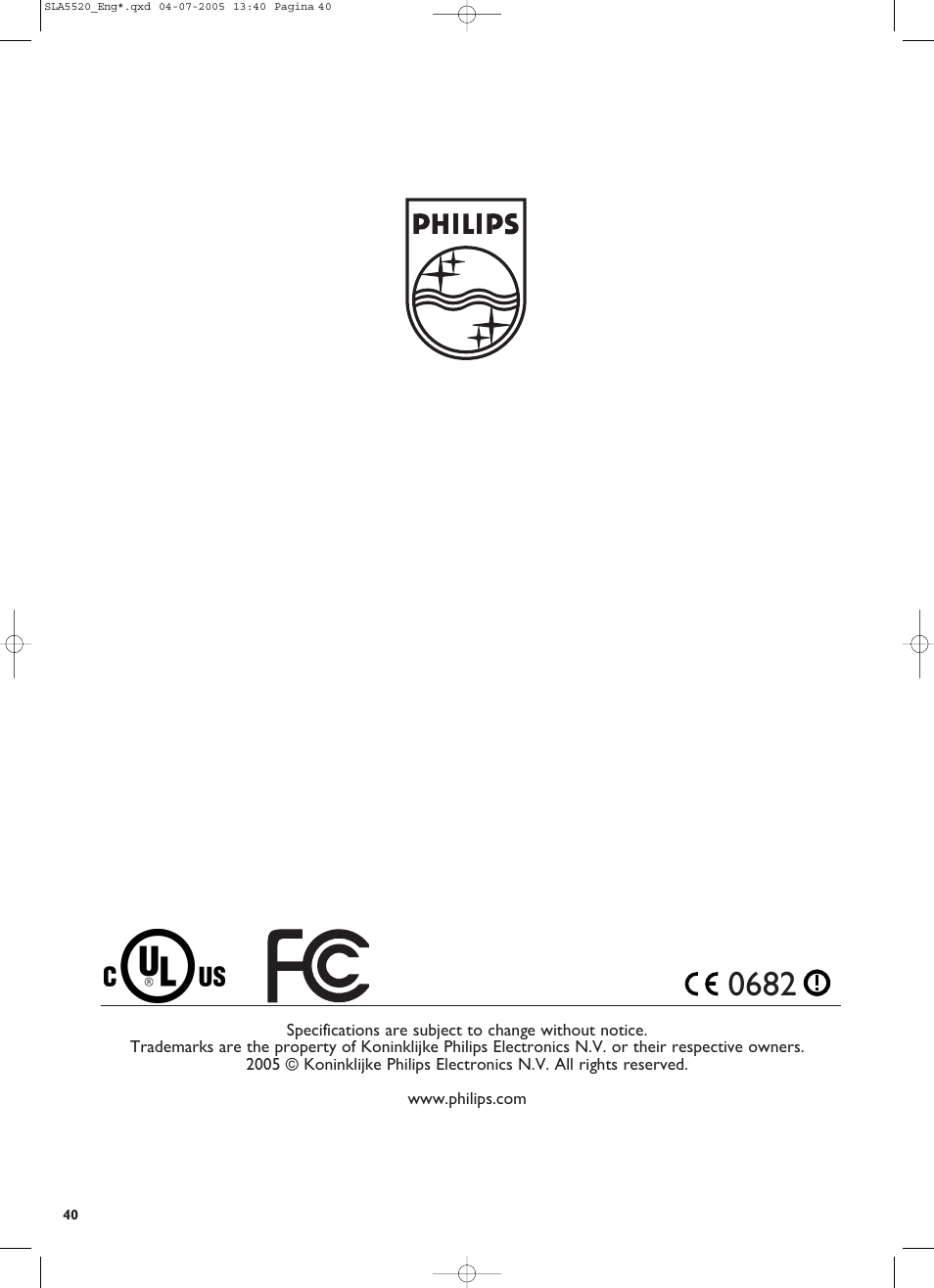Philips SLA5520 User Manual | Page 40 / 40