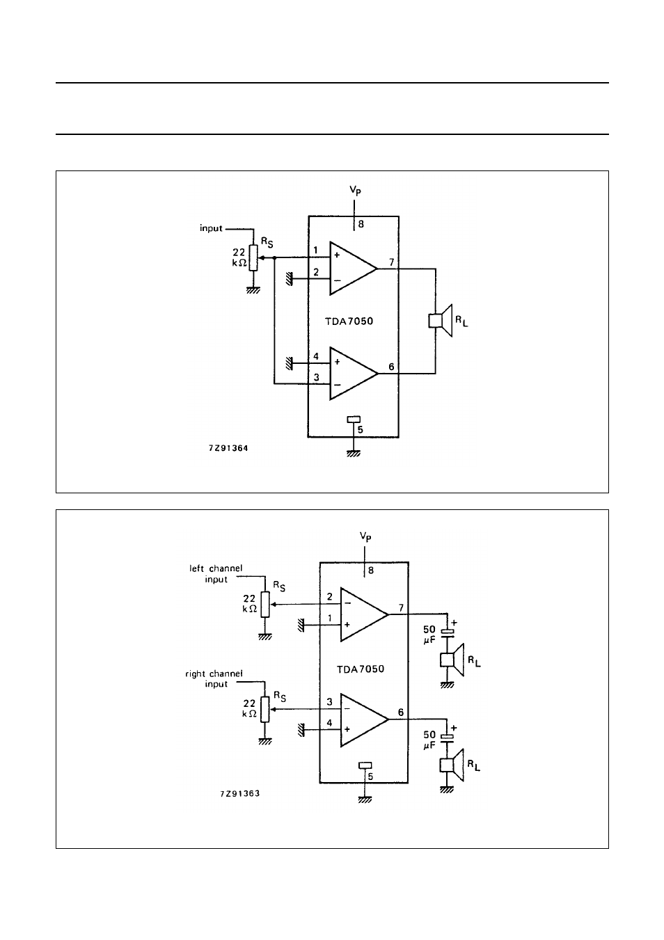 Application information, Low voltage mono/stereo power amplifier tda7050 | Philips TDA7050 User Manual | Page 6 / 8