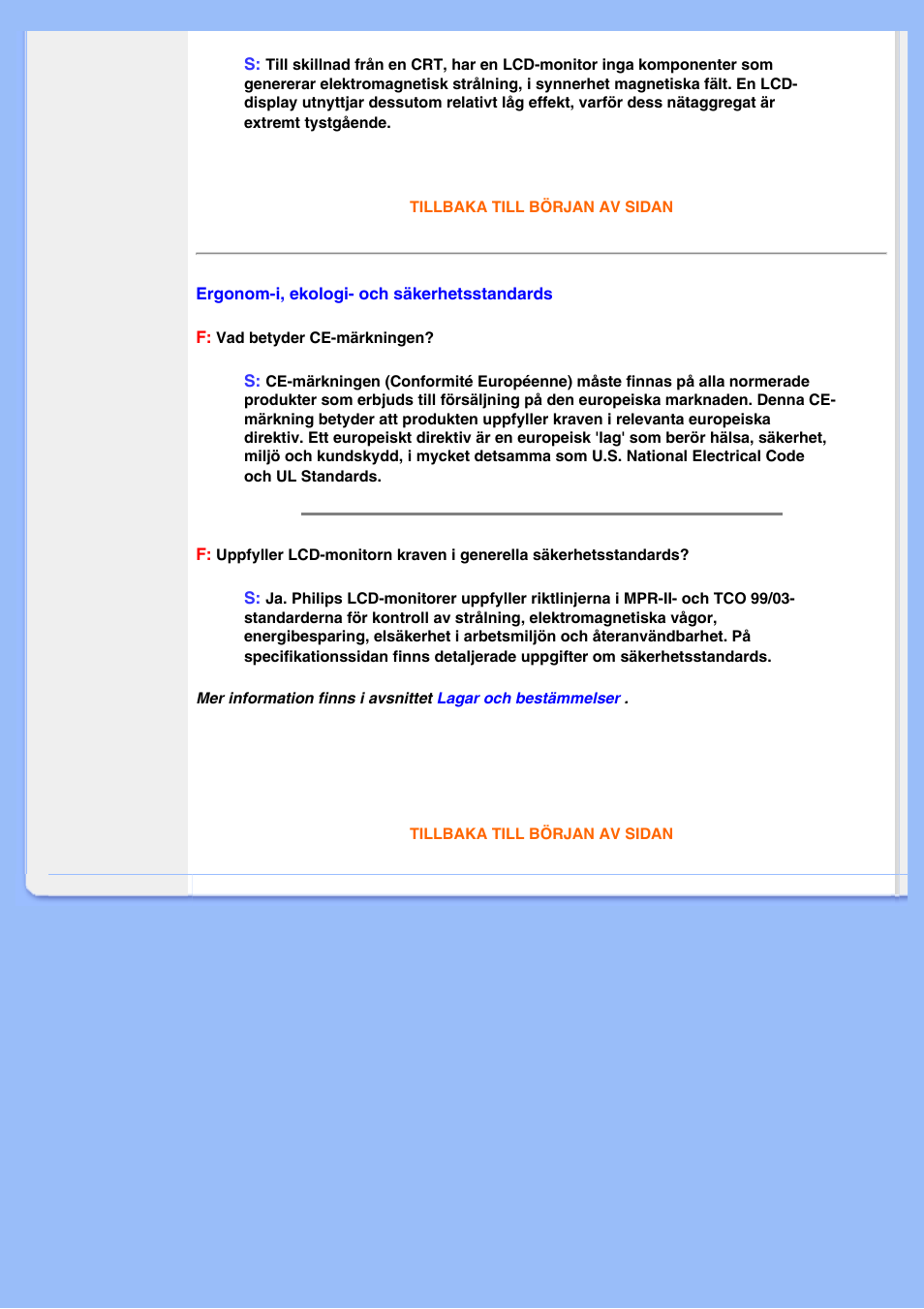 Ekologi- och säkerhetsstandards | Philips 220EW8 User Manual | Page 11 / 88