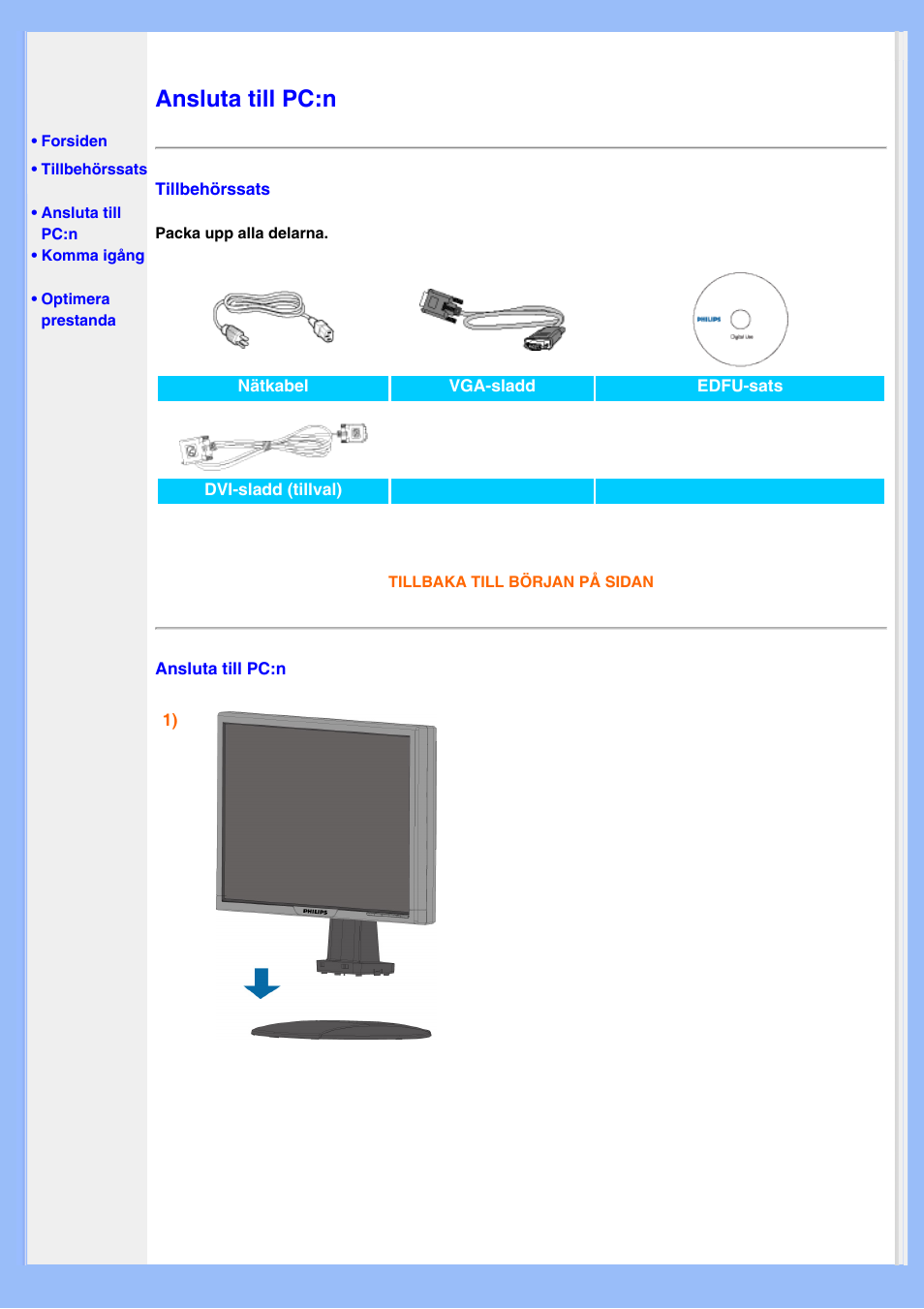 Ansluta till pc:n | Philips 220EW8 User Manual | Page 47 / 88