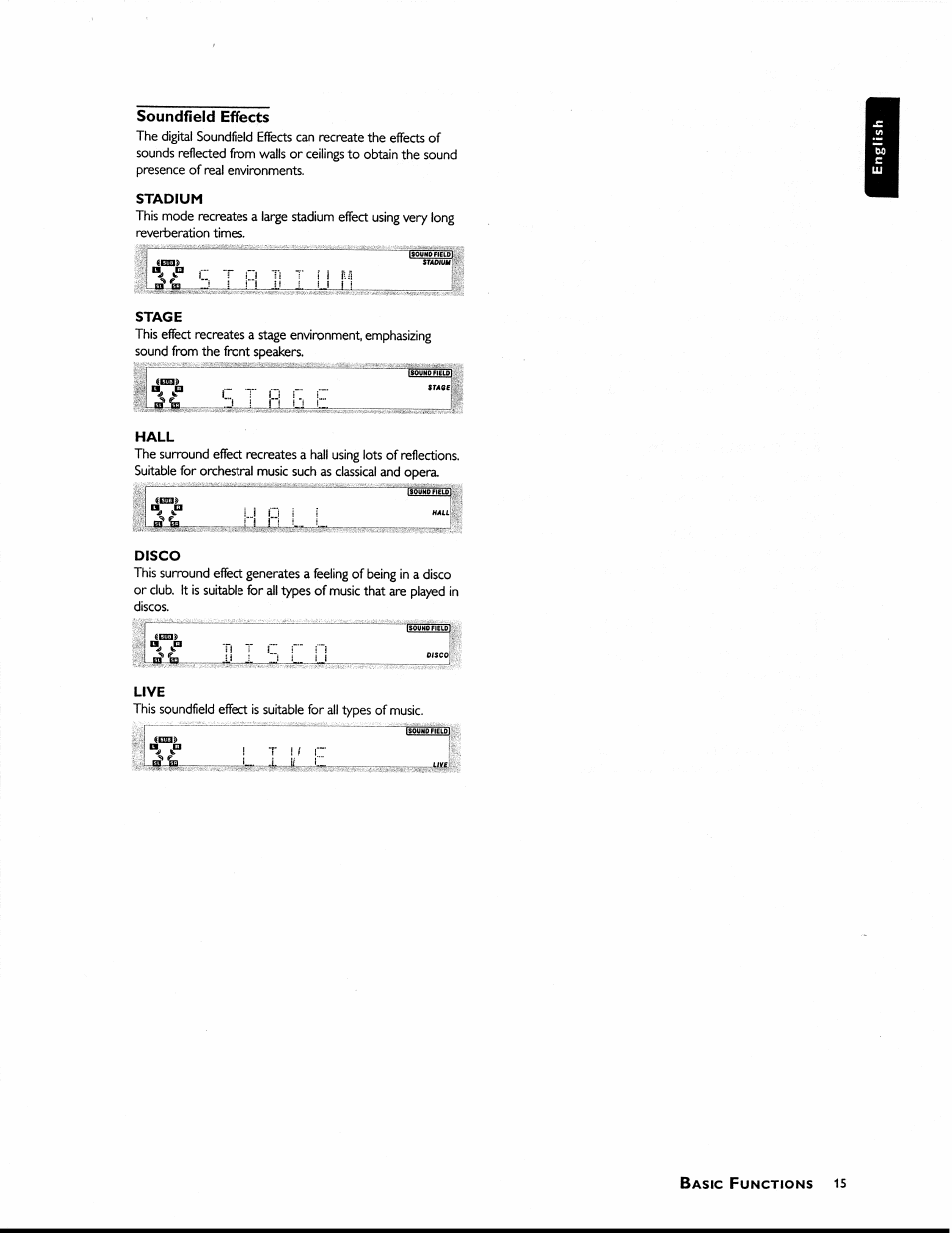 Soundfield effects, Stadium, Stage | Hall, Disco | Philips MX1055D37 User Manual | Page 27 / 42