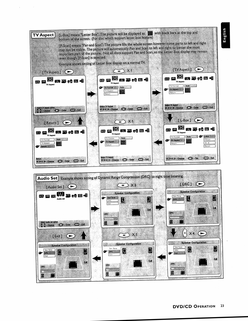 Dvd/cd, Aspect, Audio se | C::&cig, X 3 [drc] ce) ^•clkhise o-enter g3 | Philips MX1055D37 User Manual | Page 35 / 42