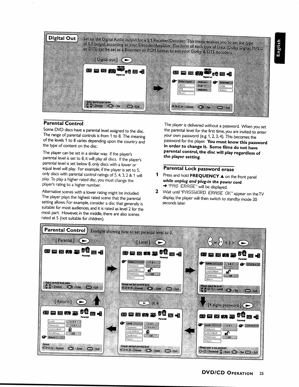 Parental control, Parental lock password erase, Dvd/cd | Digital out | Philips MX1055D37 User Manual | Page 37 / 42