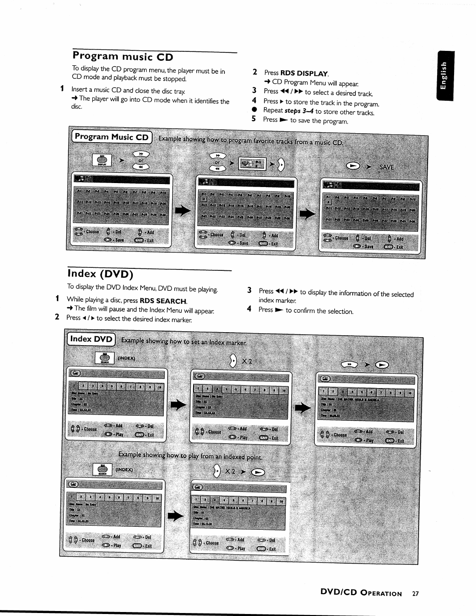 Program music cd, Index (dvd), Index dvd | Q x2 ► cb, Dvd/cd, Music | Philips MX1055D37 User Manual | Page 39 / 42