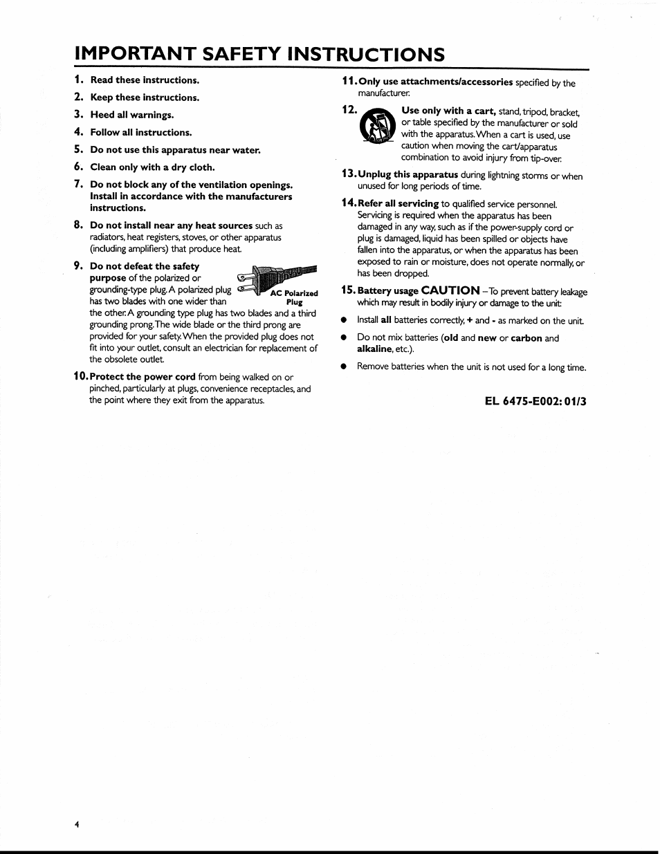 Important safety instructions, Caution | Philips MX1055D37 User Manual | Page 7 / 42