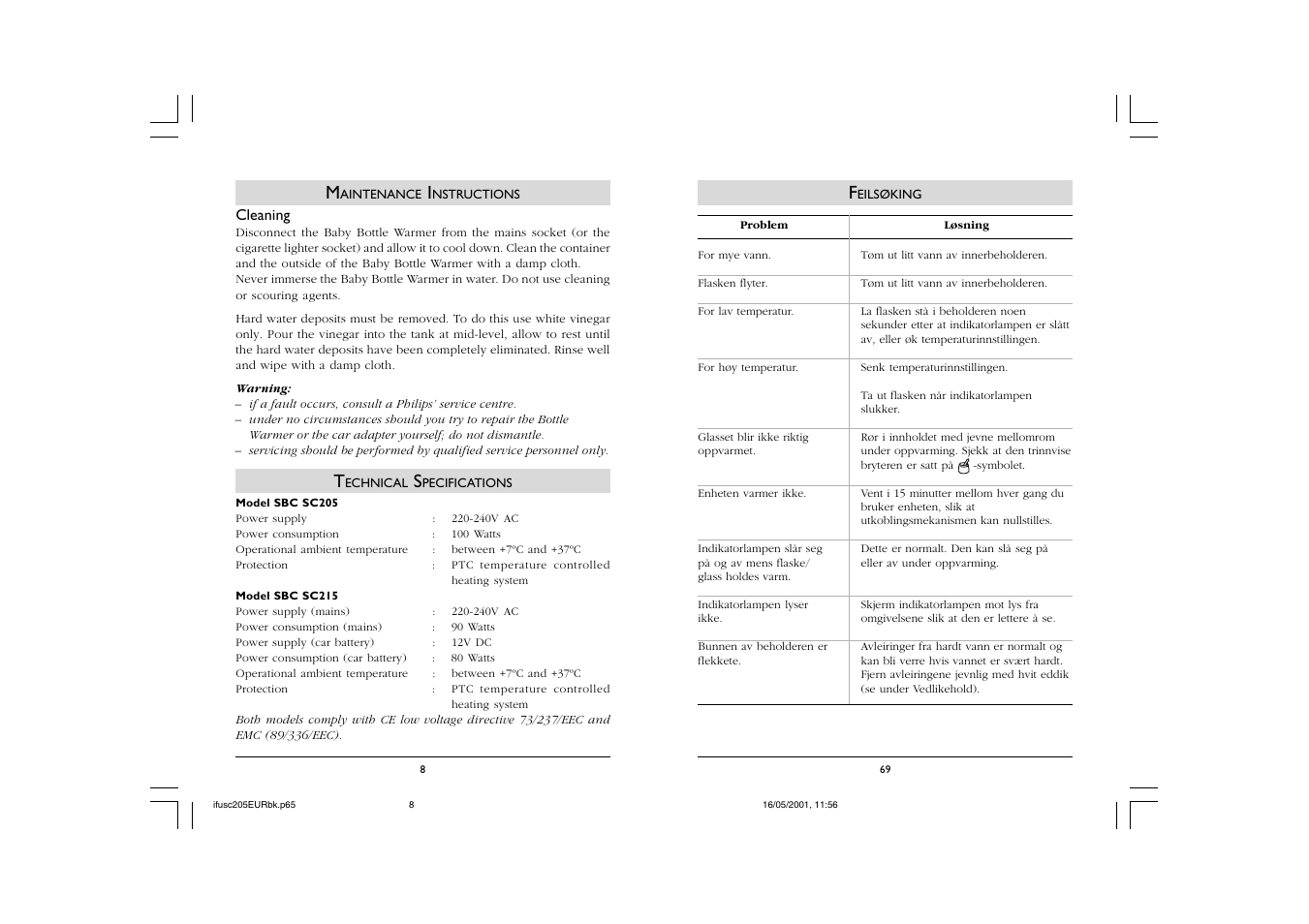Philips SC205 User Manual | Page 10 / 40