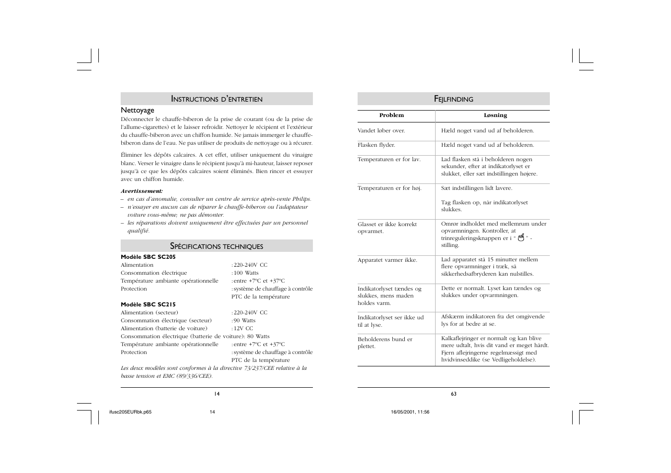 Philips SC205 User Manual | Page 16 / 40