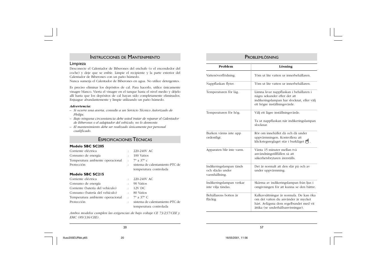 Philips SC205 User Manual | Page 22 / 40