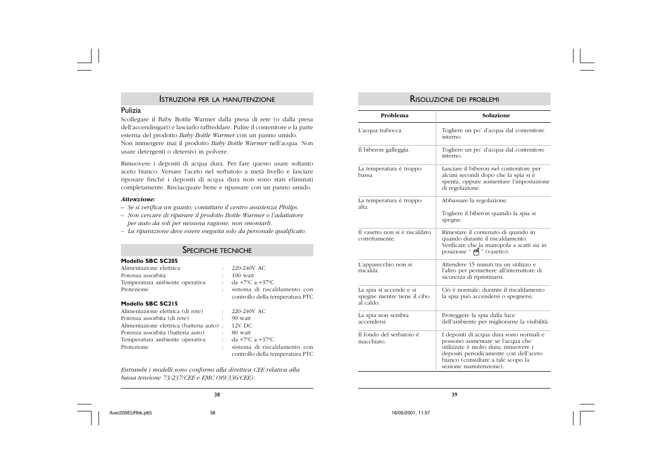 Philips SC205 User Manual | Page 40 / 40