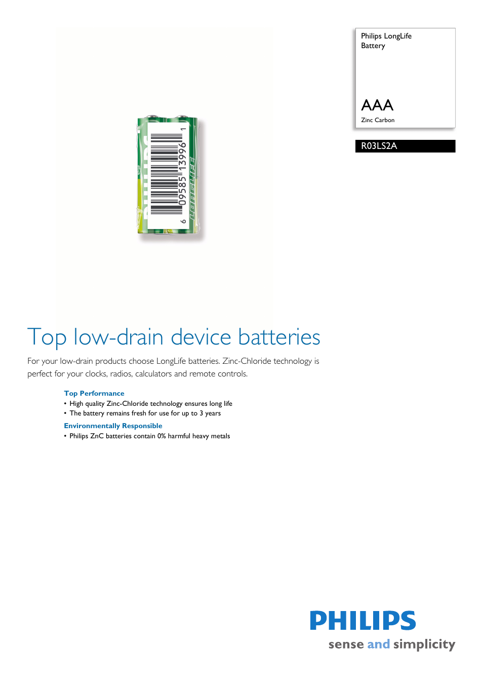 Philips LongLife R03LS2A User Manual | 2 pages