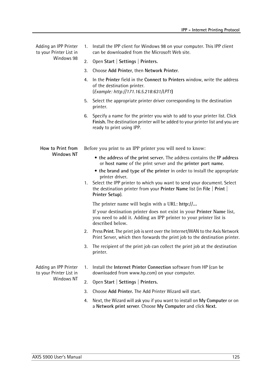 How to print from windows nt | Philips AXIS 5900 User Manual | Page 125 / 160