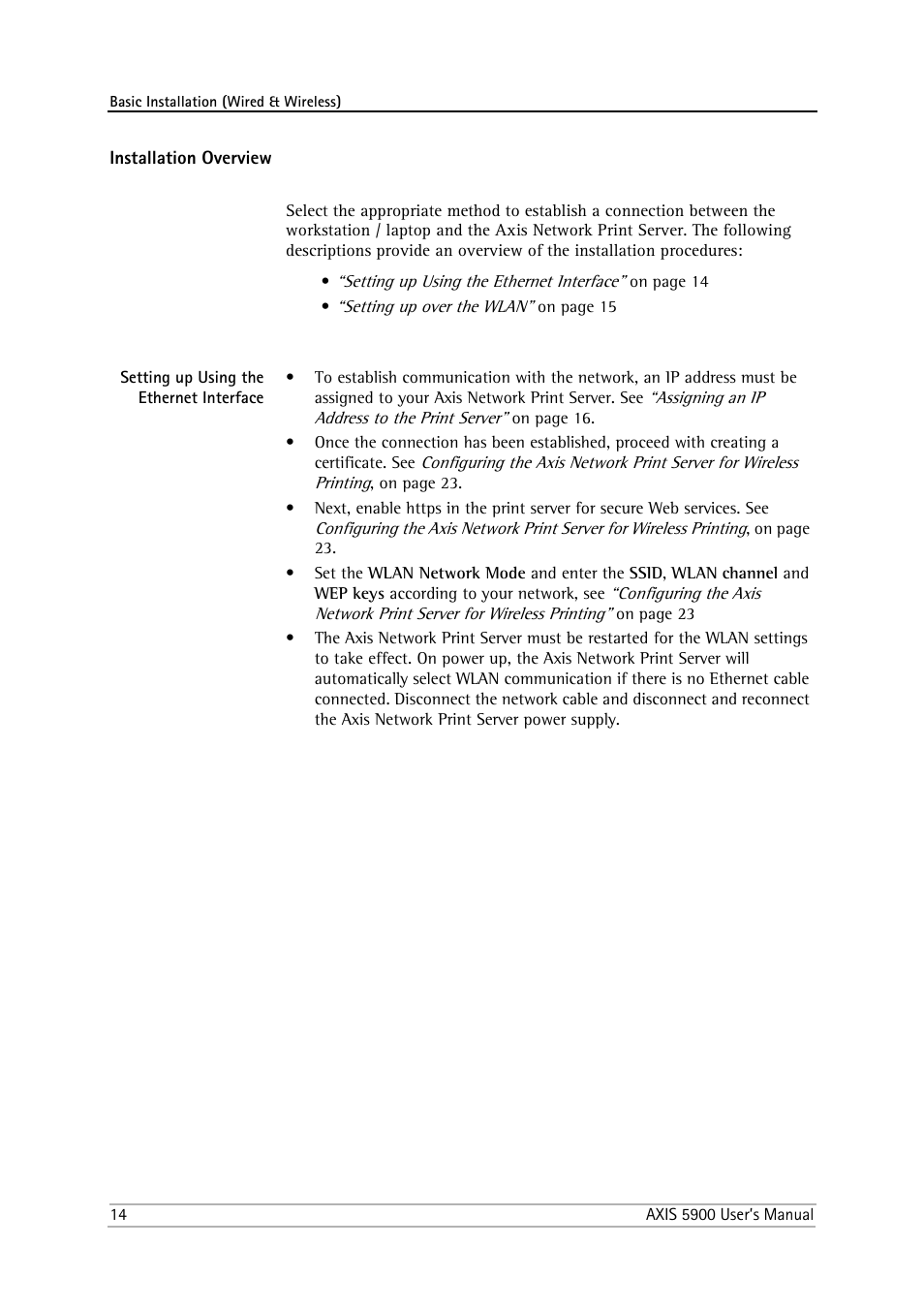 Installation overview, Setting up using the ethernet interface | Philips AXIS 5900 User Manual | Page 14 / 160