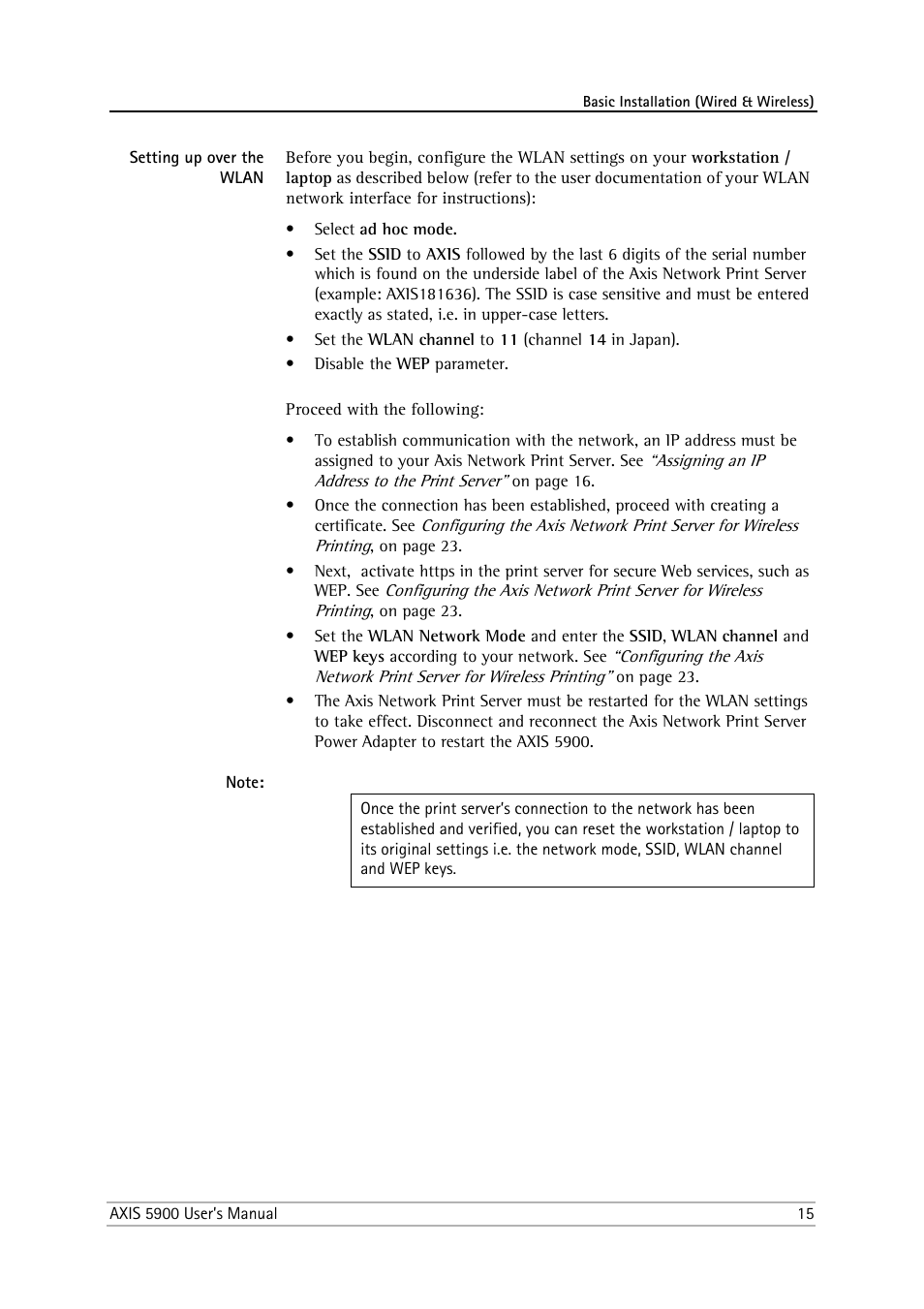 Setting up over the wlan | Philips AXIS 5900 User Manual | Page 15 / 160