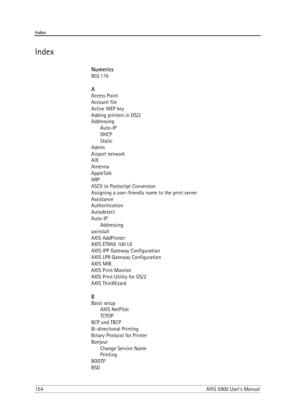 Index | Philips AXIS 5900 User Manual | Page 154 / 160