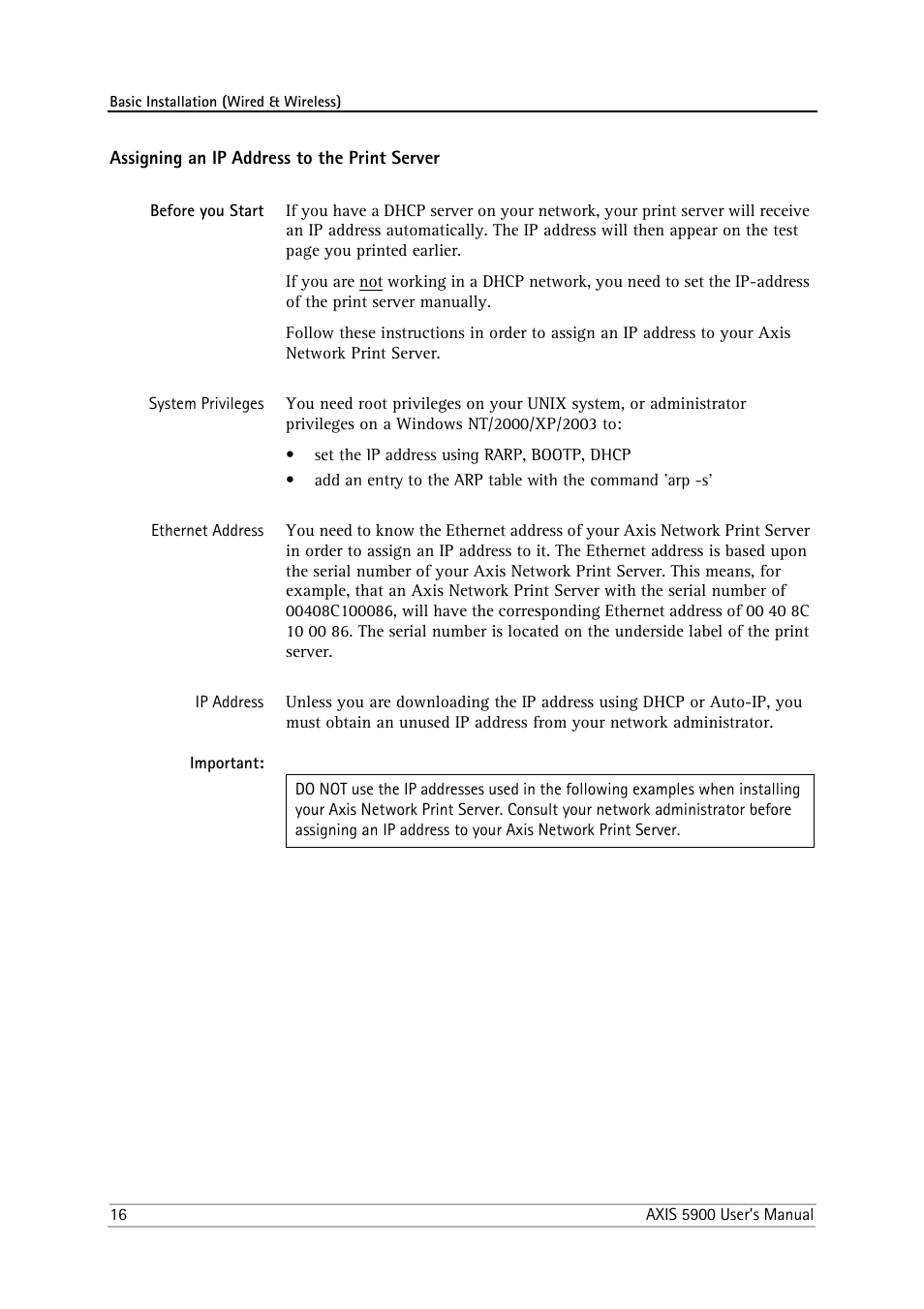 Assigning an ip address to the print server, Before you start, Assigning an ip | Address to the print server | Philips AXIS 5900 User Manual | Page 16 / 160