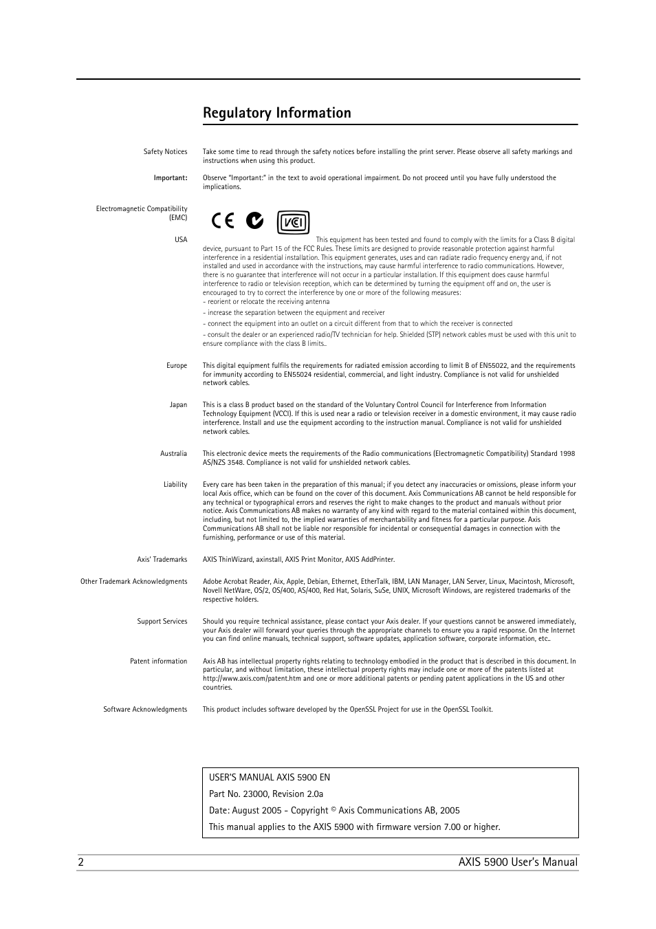 Regulatory information | Philips AXIS 5900 User Manual | Page 2 / 160