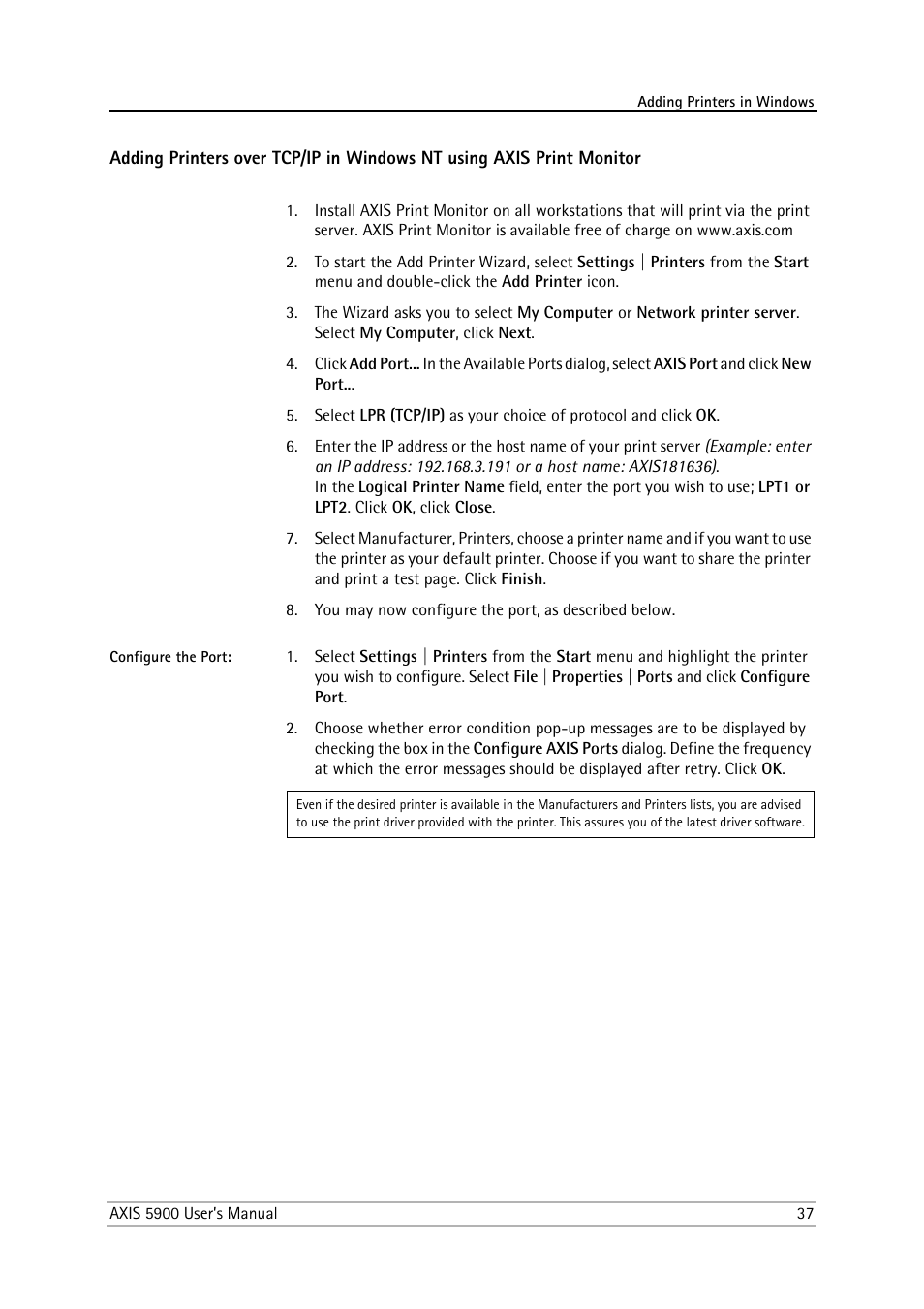 Philips AXIS 5900 User Manual | Page 37 / 160