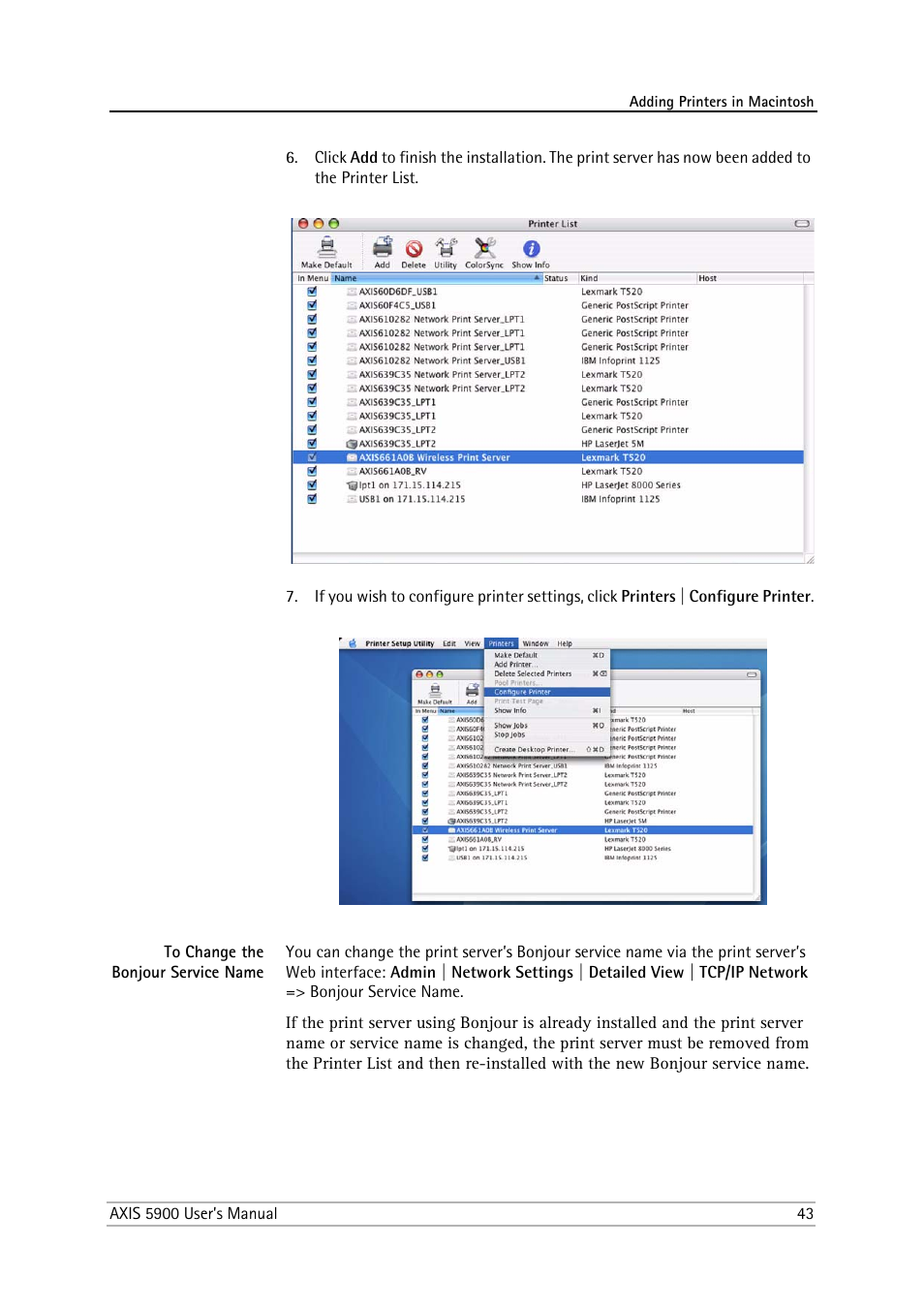 To change the bonjour service name | Philips AXIS 5900 User Manual | Page 43 / 160