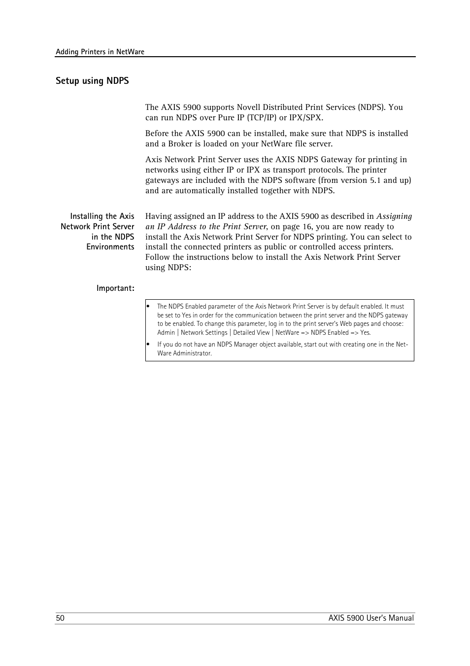 Setup using ndps | Philips AXIS 5900 User Manual | Page 50 / 160