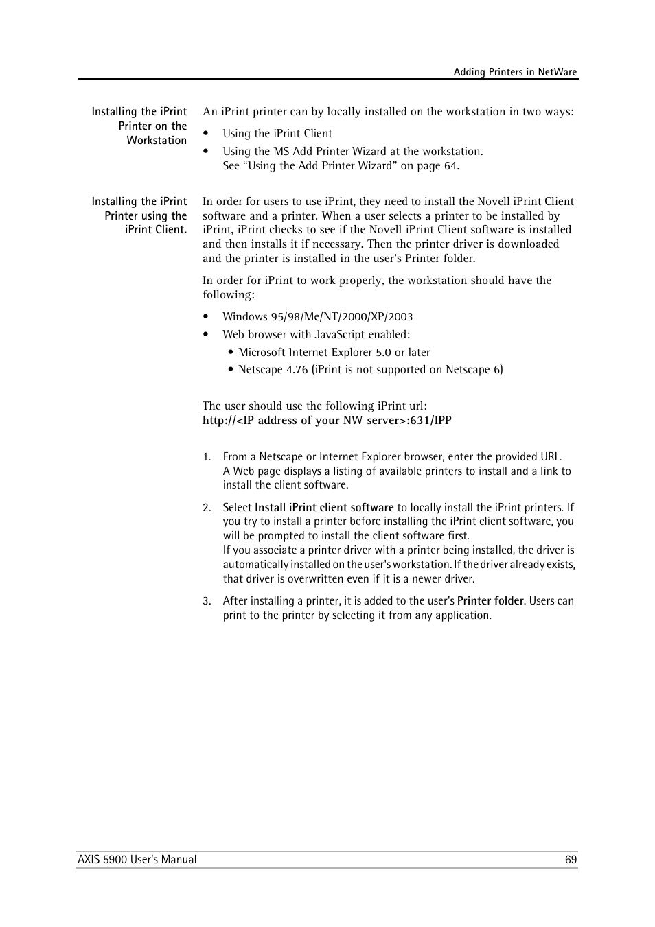 Installing the iprint printer on the workstation | Philips AXIS 5900 User Manual | Page 69 / 160