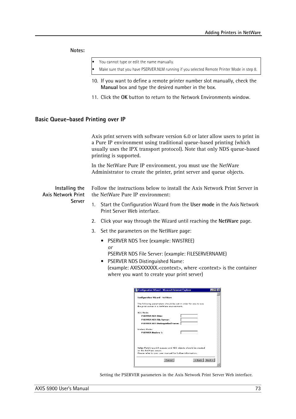 Basic queue-based printing over ip, Installing the axis network print server | Philips AXIS 5900 User Manual | Page 73 / 160