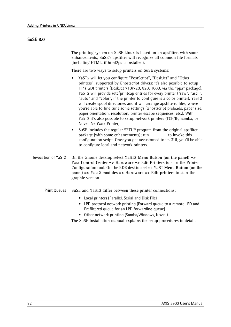 Suse 8.0 | Philips AXIS 5900 User Manual | Page 82 / 160