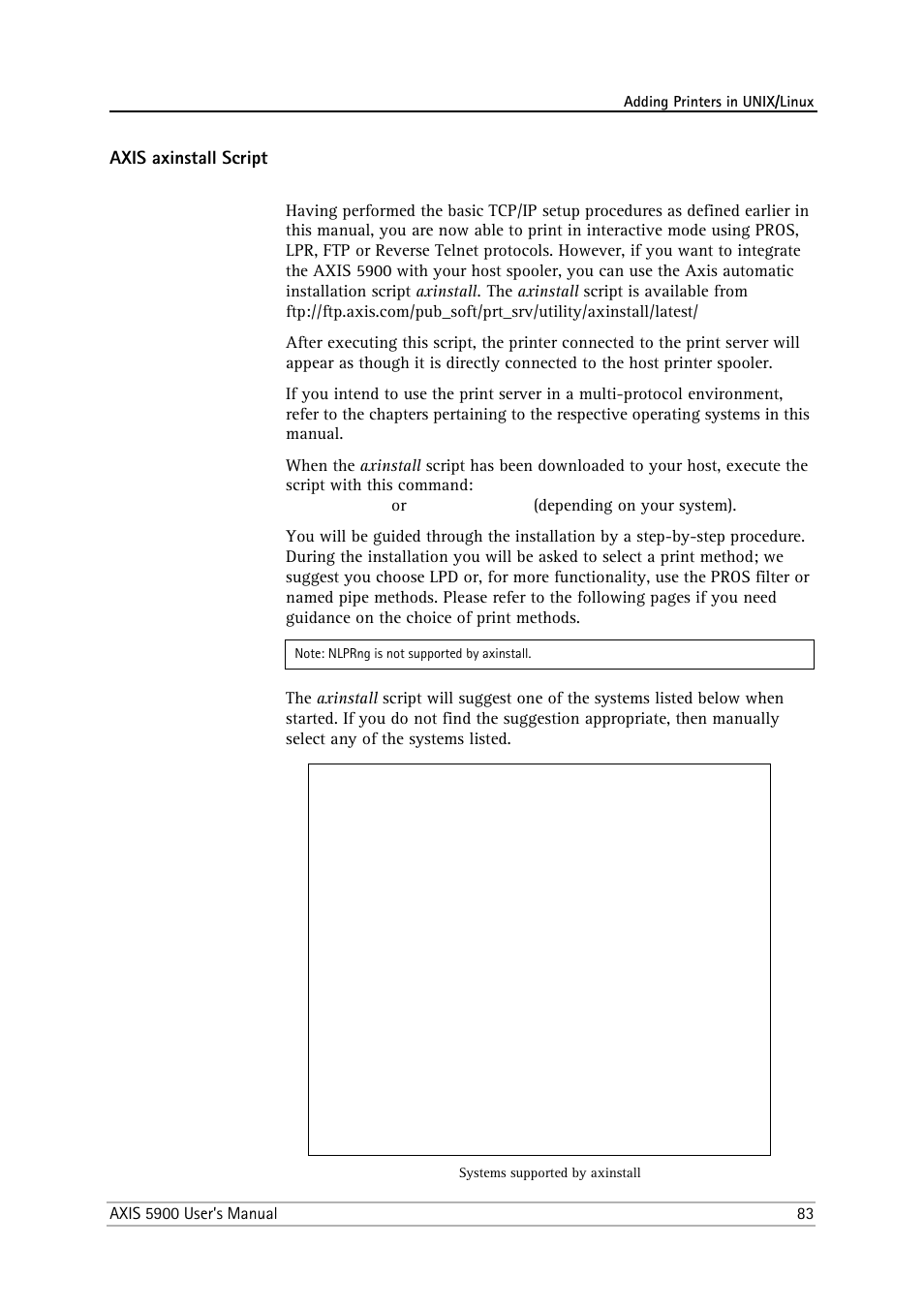 Axis axinstall script | Philips AXIS 5900 User Manual | Page 83 / 160