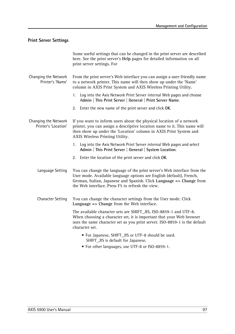 Print server settings | Philips AXIS 5900 User Manual | Page 97 / 160