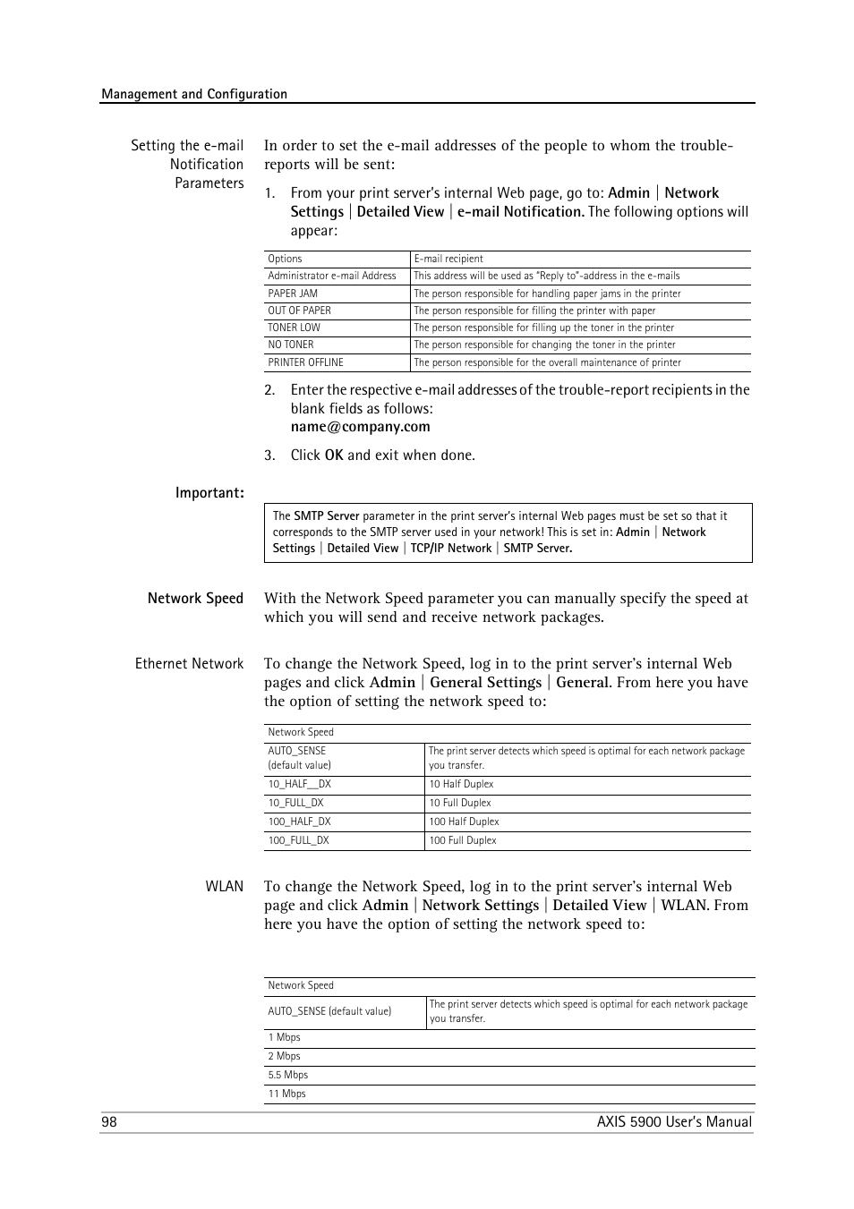 Network speed | Philips AXIS 5900 User Manual | Page 98 / 160