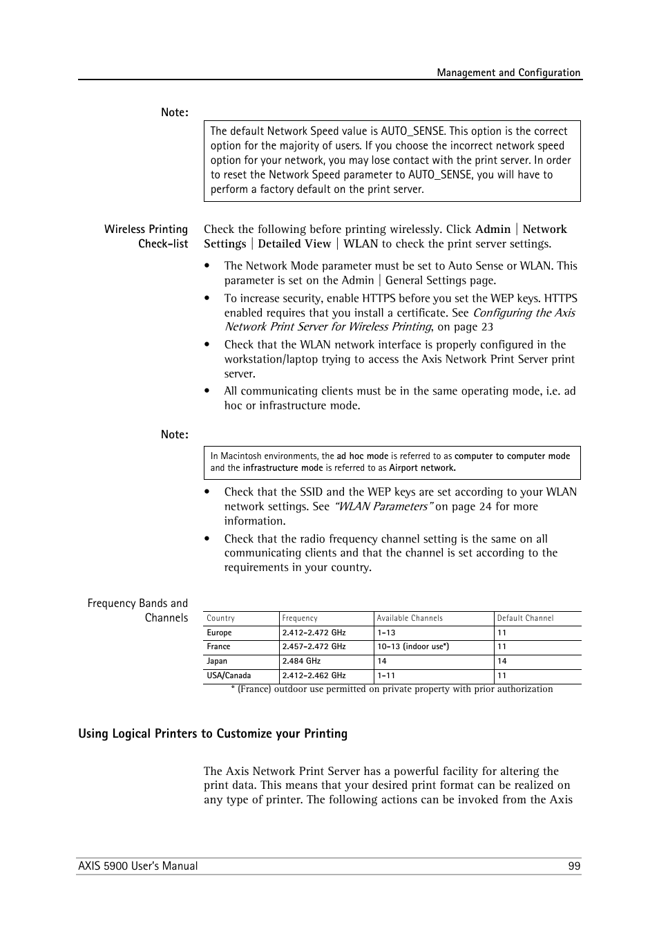 Wireless printing check-list, Using logical printers to customize your printing | Philips AXIS 5900 User Manual | Page 99 / 160