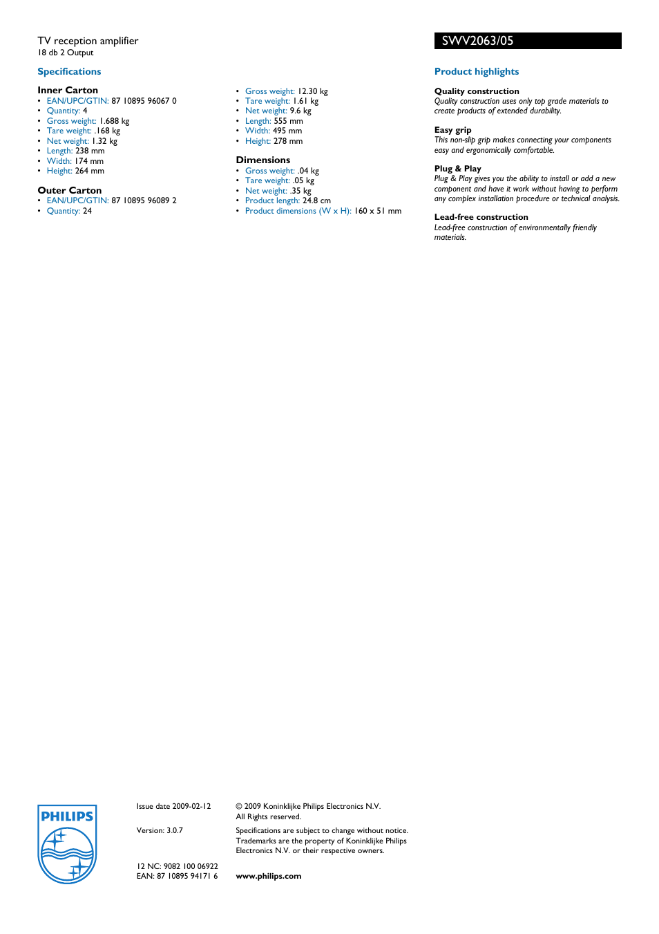 Philips SWV2063 User Manual | Page 2 / 2