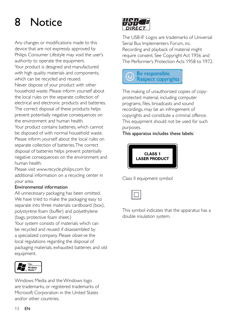 8 notice | Philips AZ1837 User Manual | Page 15 / 16