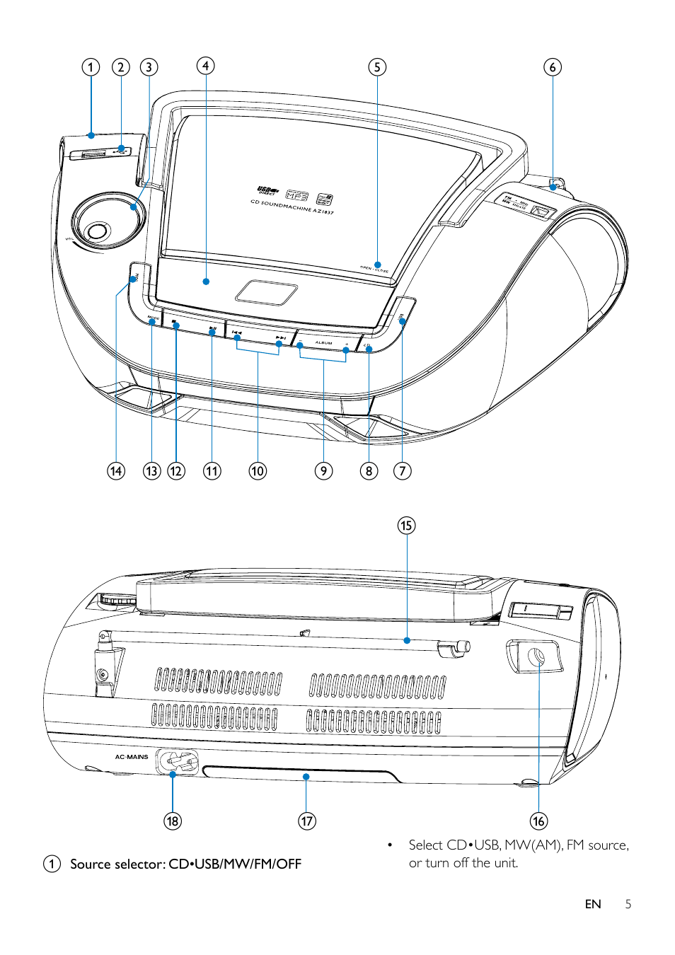 Philips AZ1837 User Manual | Page 7 / 16